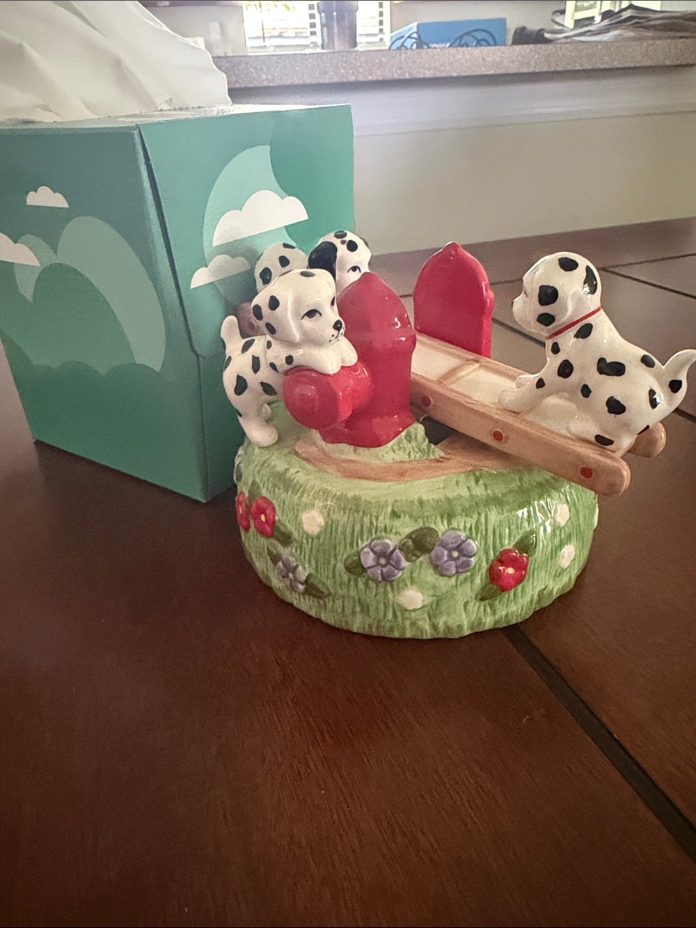 Hand-Painted Dalmatian Carousel Music Box - White and Red Home Accent - Picture 6 of 7